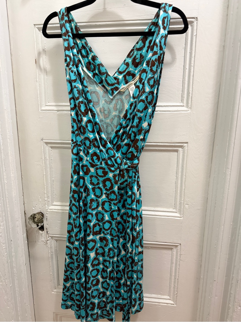 DVF Turquoise Leopard Print Wrap Dress